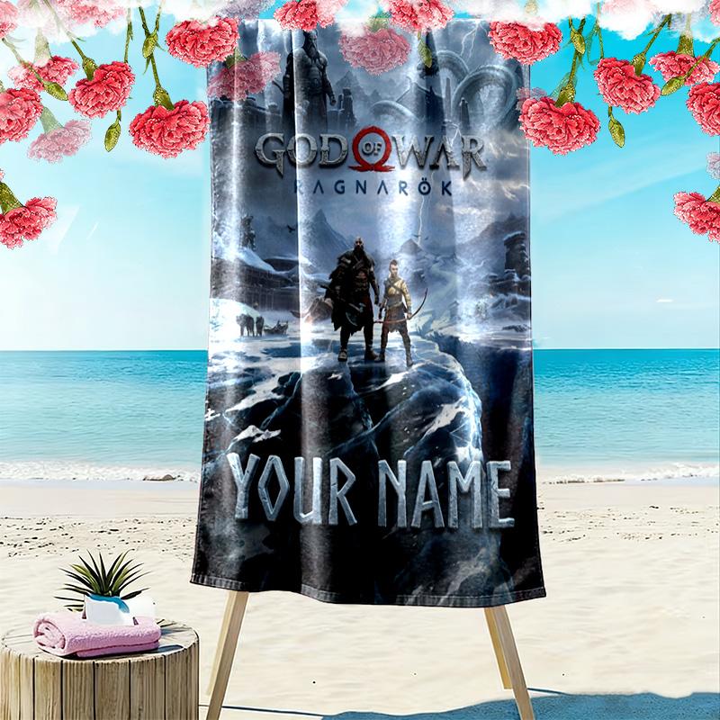 Name Custom Kratos God of War Print Beach Towel, Large Soft Quick Dry Towel for Beach Camping Swimming