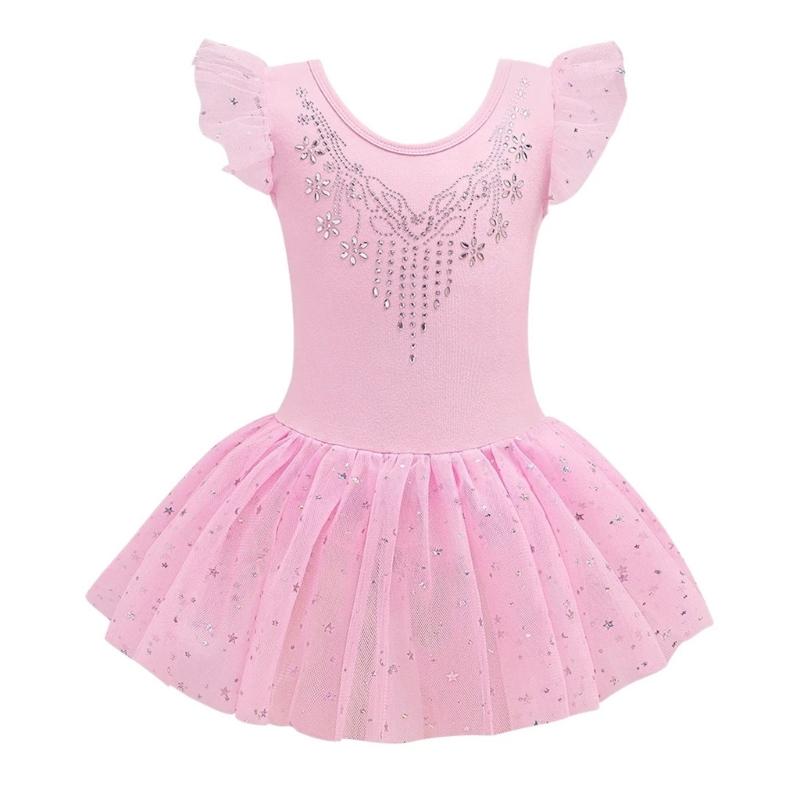 

Childrens Ballet Bodysuit Dance Leotards with Glittering Sequins and Easy Wear Design for Dance Lesson Stage Shows 110cm рожевий