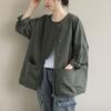 Literarische Cargo-Hemdjacke für Damen in Übergröße mit großen Taschen, locker, langärmlig, kurze Oberbekleidung für Frühling und Herbst