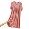 Summer Casual Dress Women Loose Knee Length Pullover Thin Midi Dress Short Sleeves Solid Color Pleated O Neck Daily Wear