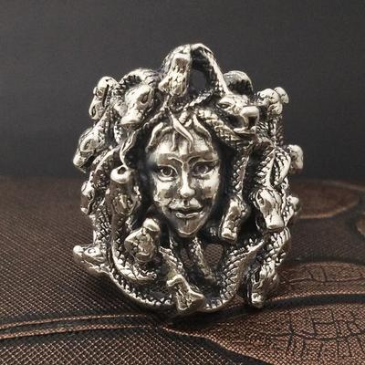 S925 Pure Silver Ornaments Hand Thai Silver Restoring Ancient Ways Personality Medusa Ring Ring Male Money Than Snakes