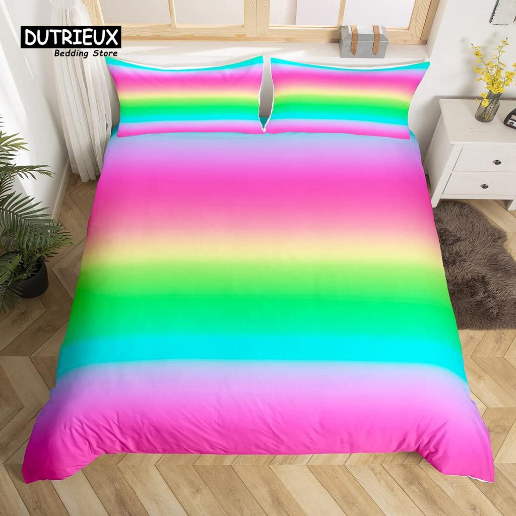 Rainbow Conch Duvet Cover Set Colorful Rainbow Bedding Set For Kids Girls Microfiber Multicolor Comforter Cover Twin King Size
