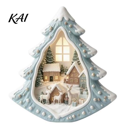 Retro Style Holiday Table Accents Christmas Wooden Tabletop Decor with Warm LED Lights, 2D Printed Snow Village Scene Charming Winter Keepsakes