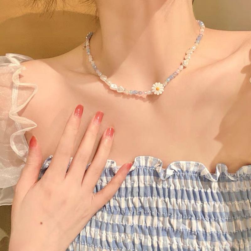 Pearl Necklace Women'S Summer Premium Clavicle Chain, Flower Crystal Bead Niche Light Luxury Bracelet Cool Spicy Necklace