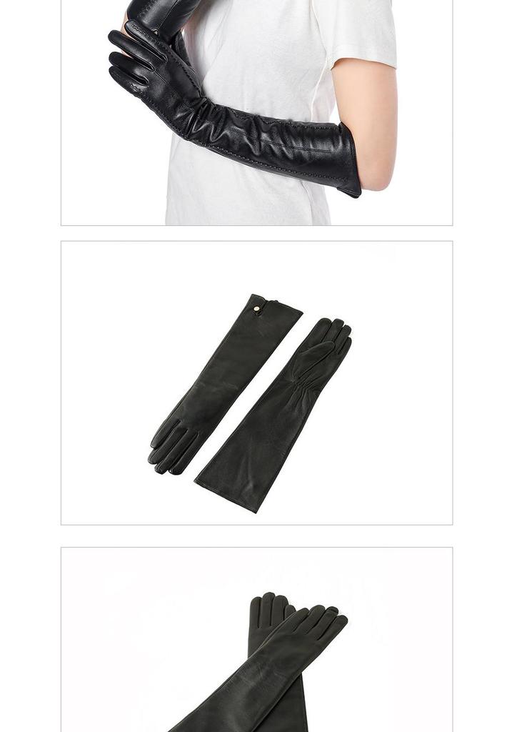 European & American Ladies 45cm Sheepskin Touchscreen Gloves with Velvet Lining for Autumn/Winter.