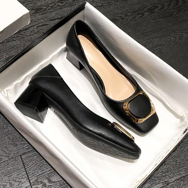 Nischen-Viereckkopf Dicke Absätze Einzelne Schuhe Damen Weichsohlen-Doudou-Schuhe Herbst Fee Sanfte Damen-Schuhe