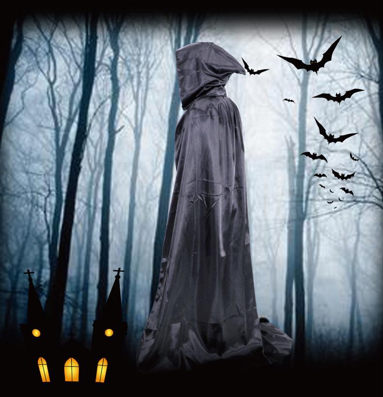 Halloween Cloak Unisex Soft Hooded Witch Robe Cape Masquerad Party Cloak Cosplay Costume Prop Performance Supplies Holiday Decor