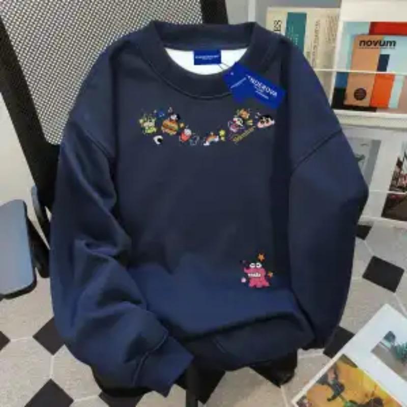 Reine Baumwolle American High Street Cartoon Buntstift Buchstaben Aufdruck Rundhals Sweatshirt Damen Herbst Winter Samt Oberteil