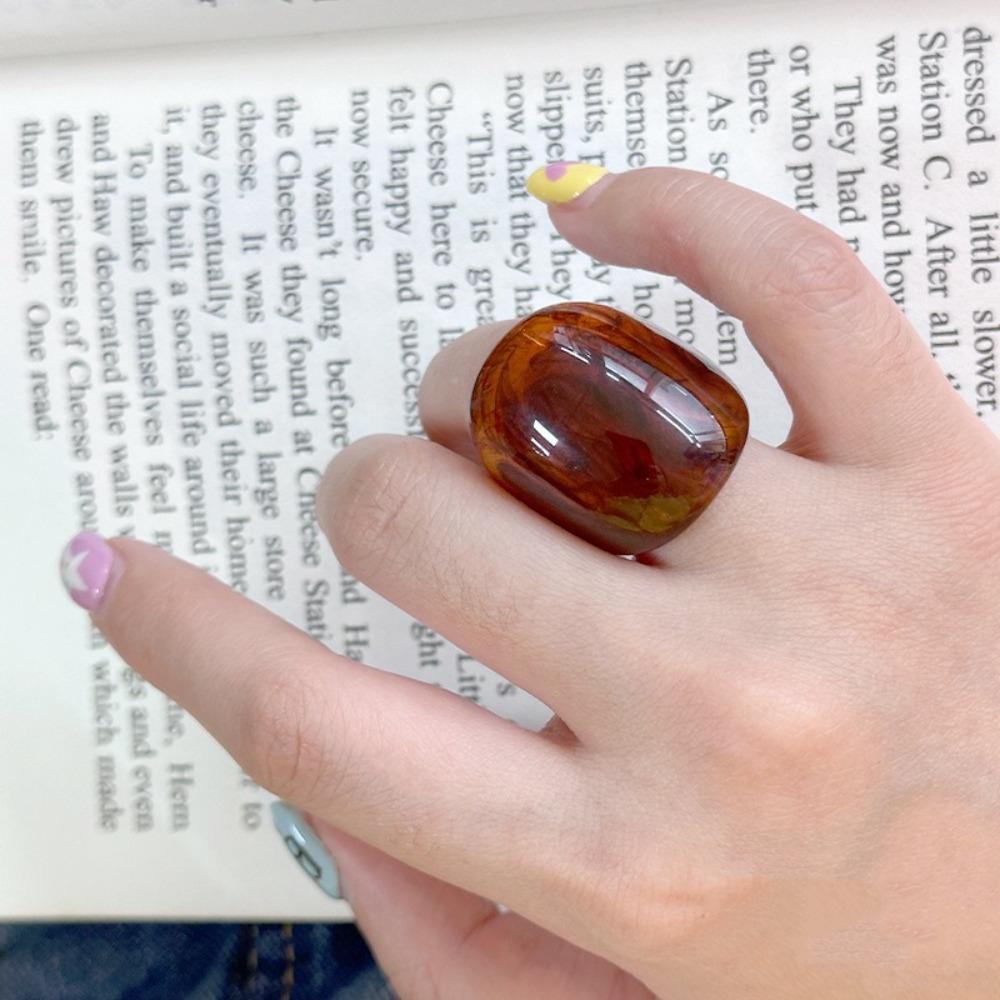 Chubby Oval Finger Ring Geometric Transparent Rings Non Adjustable Exaggerated Resin Rings  Travel
