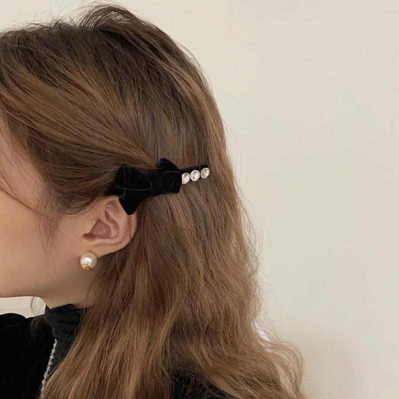 Retro High-end Temperament Bow Hairpin Crystal Korean Autumn and Winter New Headdress Hair Accessories Clip for Women