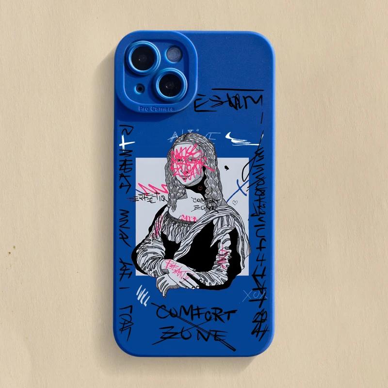 Graffiti Great Art Aesthetic David Mona Lisa Soft Phone Case For iPhone 15 14 13 12 11 16 Pro Max XR X XS 7 8 15 Plus SE Cover