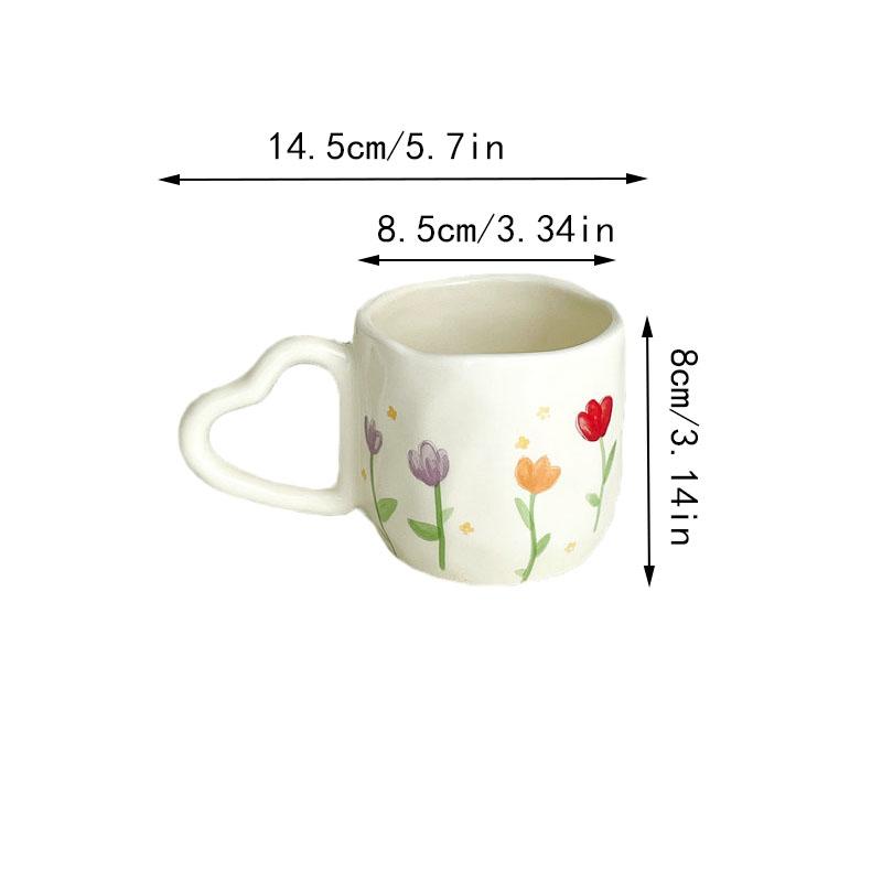 1pcs Cute hand-held heart-shaped handle, milky white ceramic small fresh mug, water cup, coffee cup