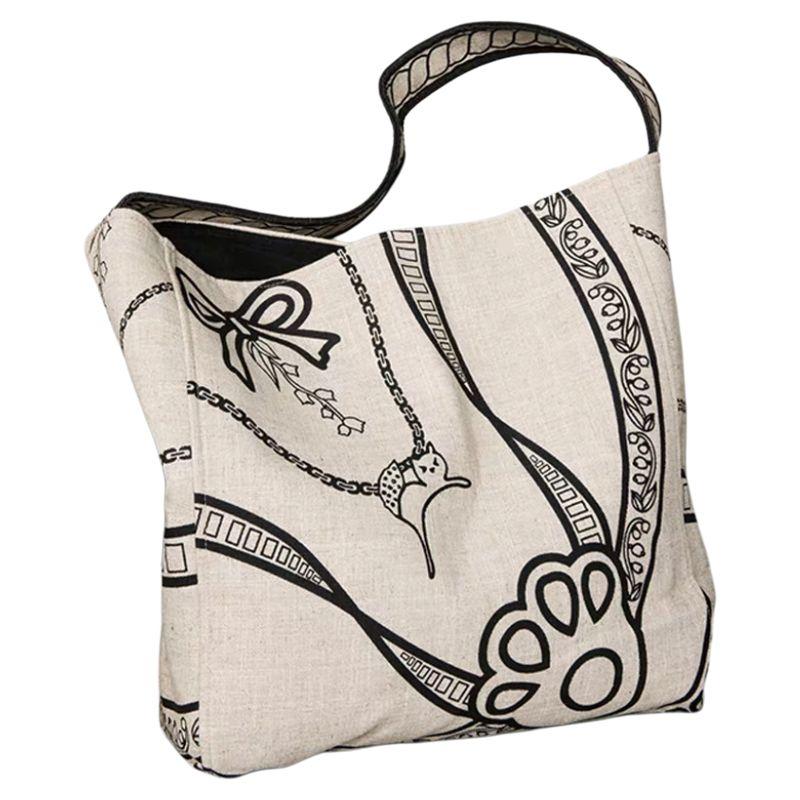 

Pretty Girl 2025 Summer New Fashionable Artistic Style Linen Commuter Bag Commuter Niche Design Sense Shoulder Bag Flax [kitten totem]]