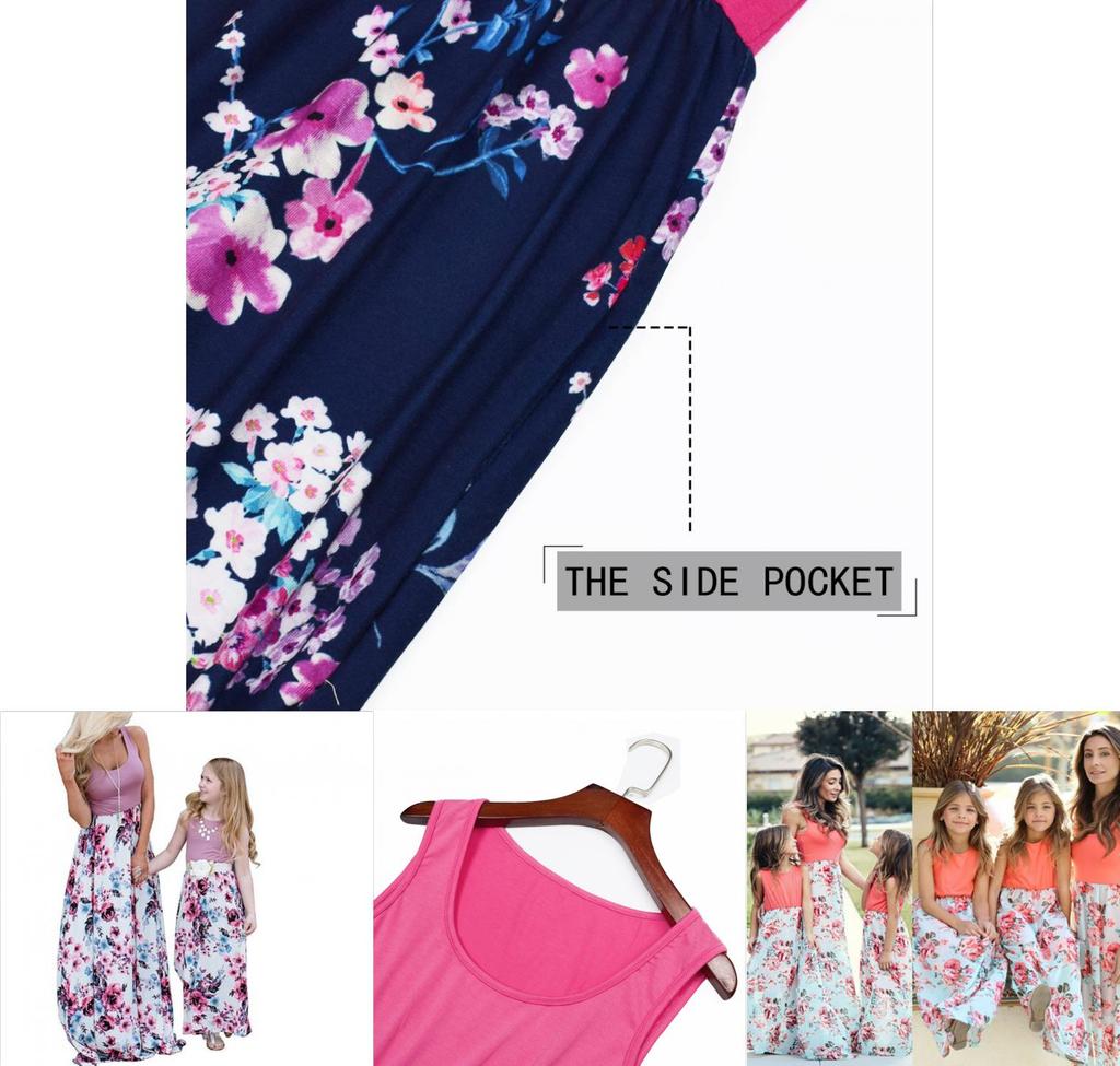 Elegant Floral Holiday Maxi Dress Family Matching For Mom And Daughter