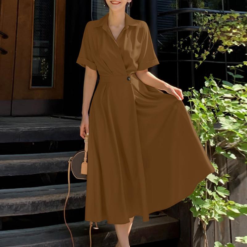 ZANZEA Women Casual Turn Down Collar Loose Summer Short Sleeve Dress
