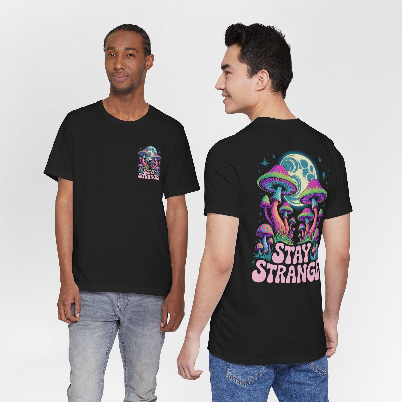 Stay Strange Mushroom Shirt, Psychedelic Graphic Tee, Front and Back Print, Trippy Cottagecore Tshirt, Retro Space Magic Fungi 2XL