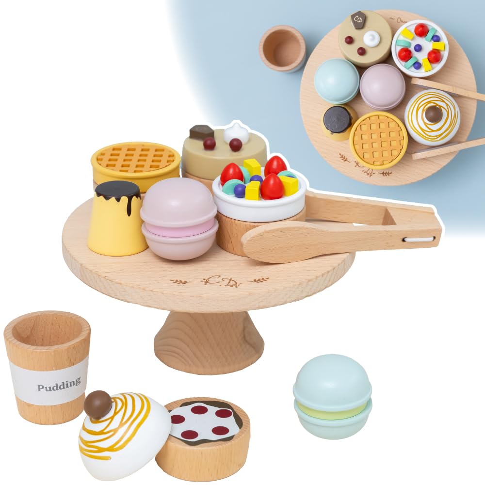 Daiwa Wooden Toy Sweets a collaboration with includes 7 a cake and Perfect for pretend play and cake shop Set, Calonstyle, sweets, stand, tongs. play.