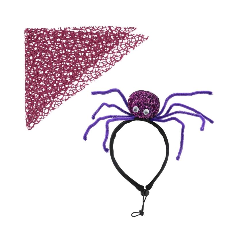 Halloween Pet Costume Dog Cats Neckerchief Cobweb Collar Scarf Pet Birthday Supply Dog Bandana Soft Triangular