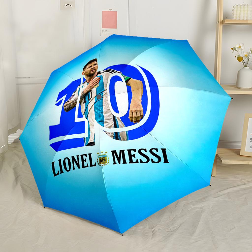 Messi's Iconic Celebration Automatic Umbrella Sturdy 8-Rib Shaft Foldable Design Perfect for Outdoor Adventures Compact Folding Umbrella