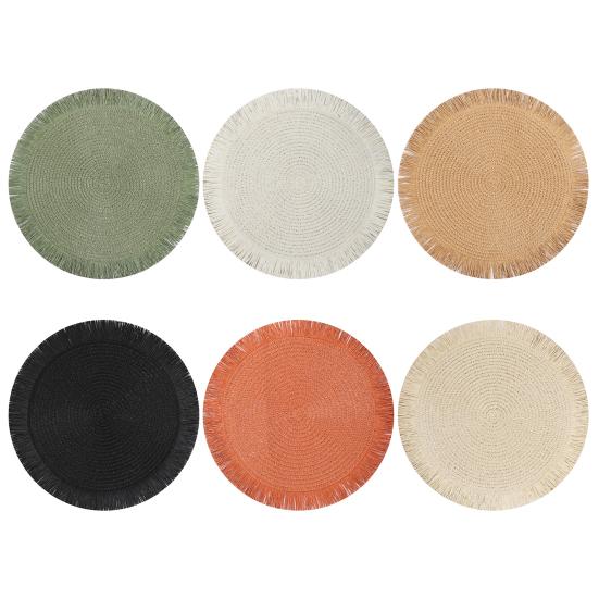 Braided Round Placemats Woven Tassel Table Mats for Kitchen Dining Heat Resistant Natural Fabric Place Mats Indoor Outdoor Use
