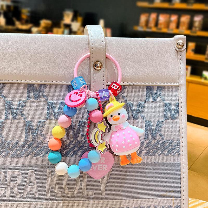 Cartoon Niedliche Ente Perlenarmband Schlüsselanhänger Paar Auto Tasche Schlüsselanhänger Anhänger Kreatives Geschenk