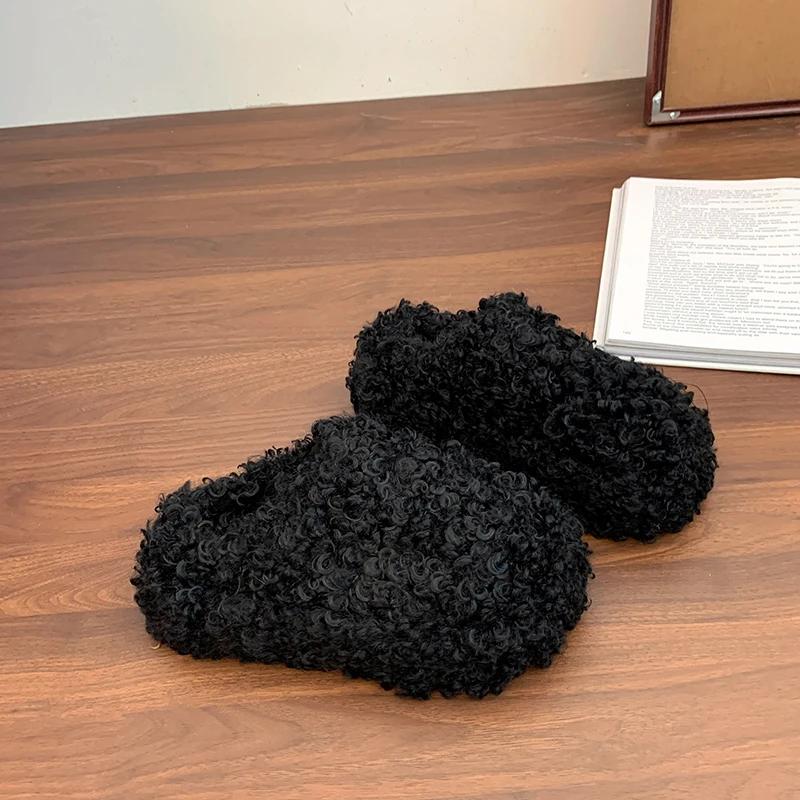 Fashion Flannel Mid Heel Flat with Modern Slippers Spring/autumn Pull On Female Shoes On Sale 2025 Brand Solid Shallow Women's Slippers