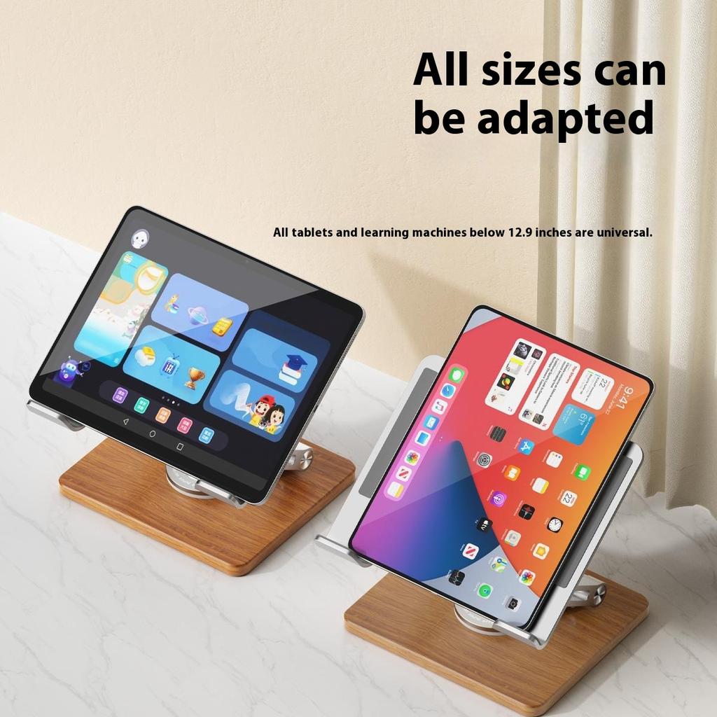 J27 Adjustable Tablets Laptops Cooling Stand Riser Wooden Base Metal Rotating Foldable Desktop Bracket