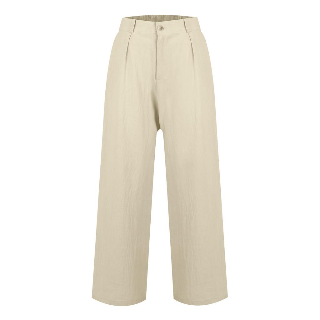 Pantaloni larghi casual da donna, a vita alta, con bottoni, dritti, lunghi, palazzo