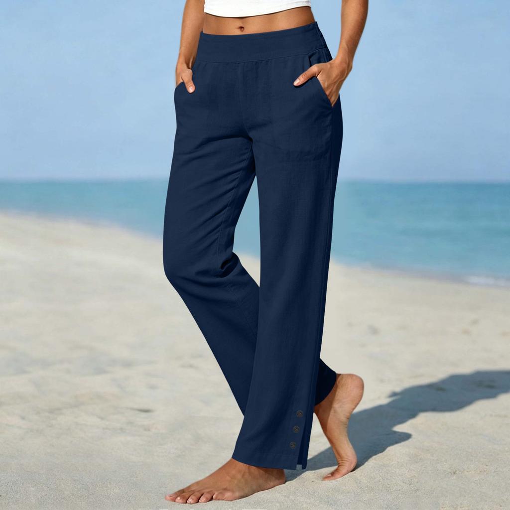 Women's Color Button Front Casual Straight Leg Pants