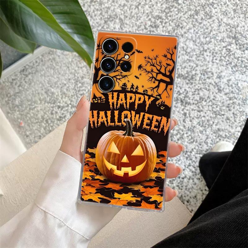 Happy Halloween Katze Kürbis S25FE Klare Hülle Für Samsung Galaxy S25 S24 S23 Ultra S20 S21 FE S22 Plus A56 5G A17 A07 Handyhülle