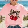 Leopard Print Cherry Print Kids Tshirt Summer Girls Casual Cute Comfortable Colorful Tops Children Oneck Short Sleeve Tees