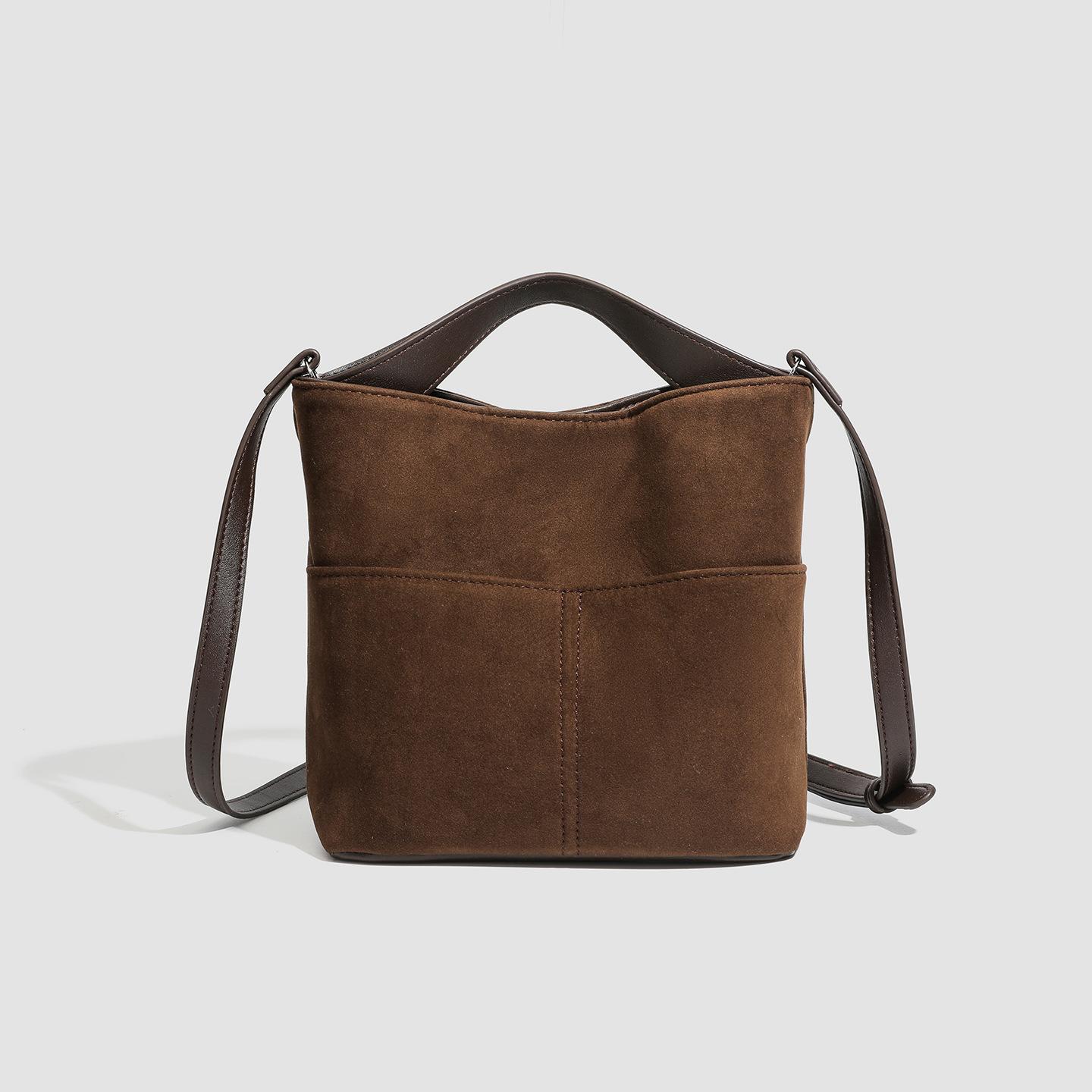 

Вместительная и универсальная сумка-ведро с высококачественной текстурой и нишевая сумка через плечо на одном плече кофейный