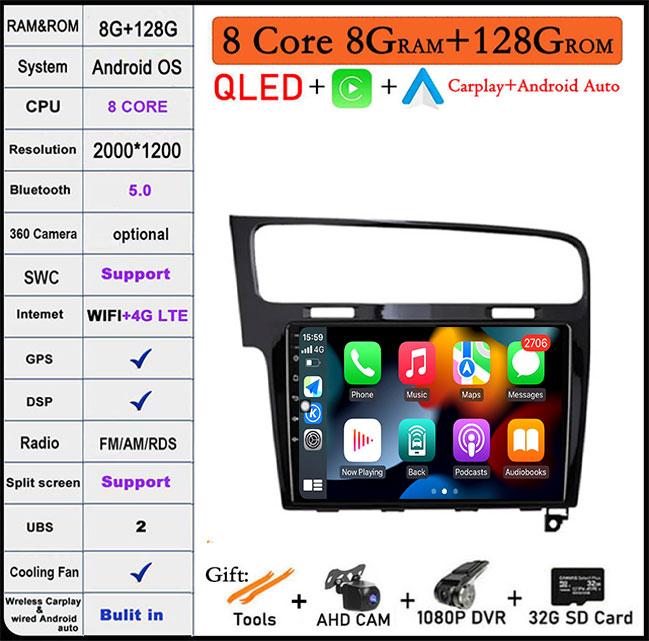 For Volkswagen VW Golf 7 MK7 GTI 2011-2021 IPS/QLED 10.1'' Android 14 Car Radio Carplay Multimedia Auto GPS Stereo Video Player