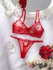 Cross-border European & American Sexy Floral Embroidery Lingerie Set: Underwire Push-Up Bra & See-Through Panties
