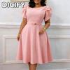 DICFY Women's Fashion Summer Spring Solid Color Print O-Neck Short Sleeve Casual Dresses