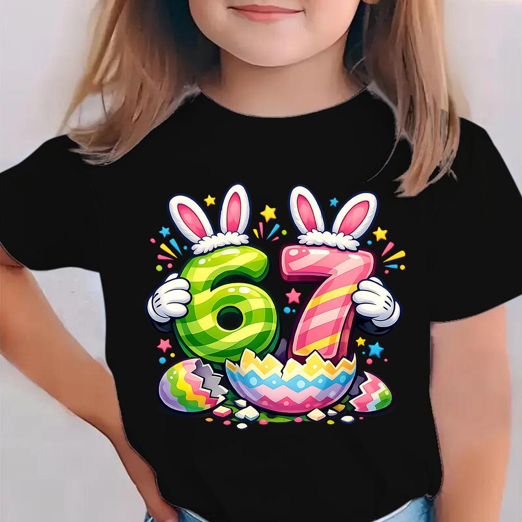 Easter Bunny Egg 67 Graphic Cheerful Cute Girls Short Sleeve T Shirt Soft Light Holiday Casual Kids Birthday Daily Wear Top