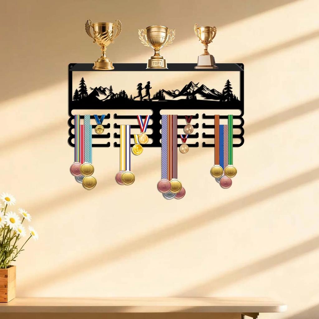 Wall Mounted Rack with Hooks for Displaying Awards, Medals and Patches