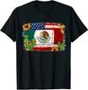 Vintage Sunflowers American Flag Mexico Mexican Flag Unisex T-Shirt S-3XL