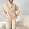Heiße Mode Damenkleidung Modische Knöpfe Stehkragen Pullover Lockere Hosen