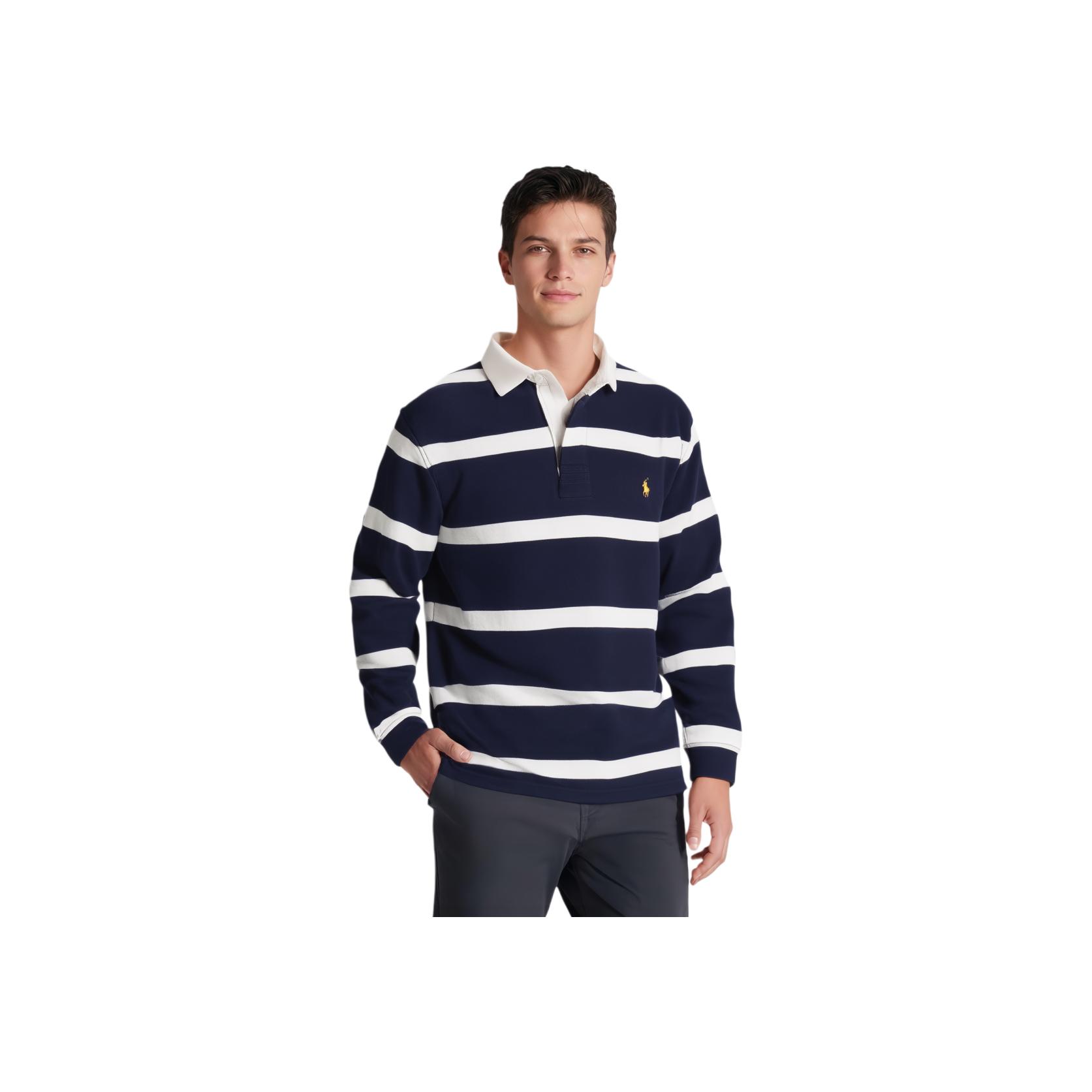 

Polo Ralph Lauren Ss24 Поло с длинным рукавом в полоску с вышивкой логотипа пони Мужской верх Темно-синий MNPOKNI16820460-410 XL