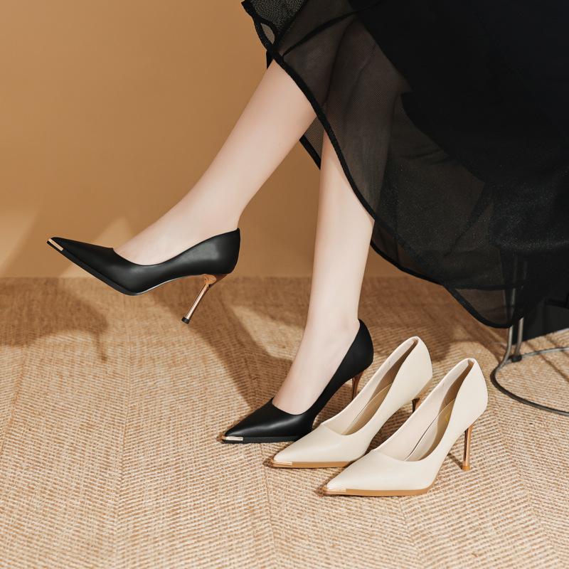 Black Commuter High Heels Women's Stilettos 2025 Spring New Temperament Versatile Professional Pointed Work Single Shoes Are Not Tired