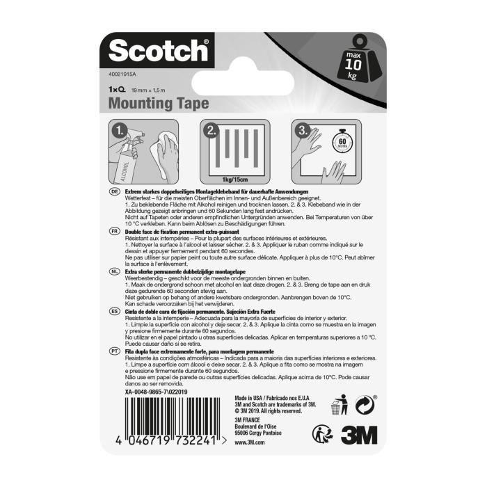 Oboustranná lepicí páska - 3M - 1,5m x 19mm - Akrylová pěnová lepicí páska - Víceúčelová