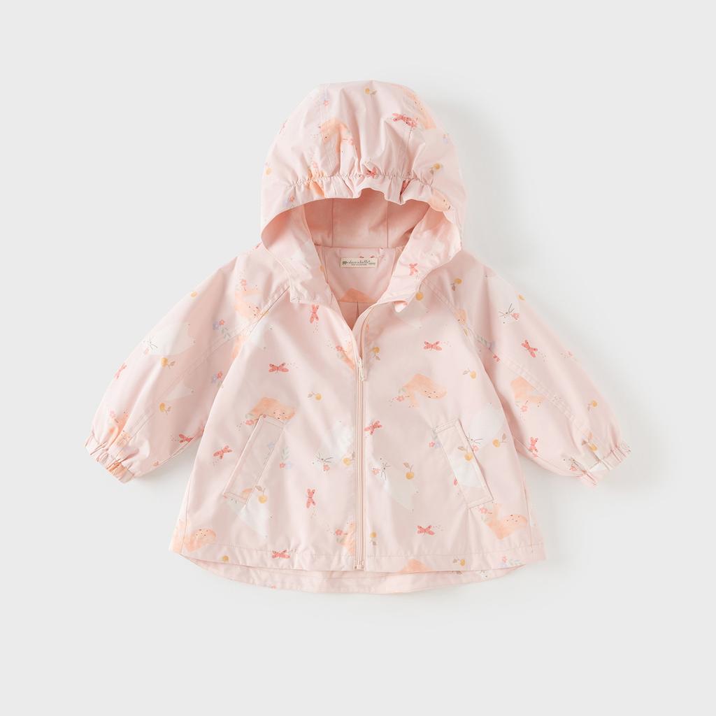 David Bella Children's Woven Jacket Spring New Girls' Waterproof and Breathable Long Sleeve Printed Top Hoodie