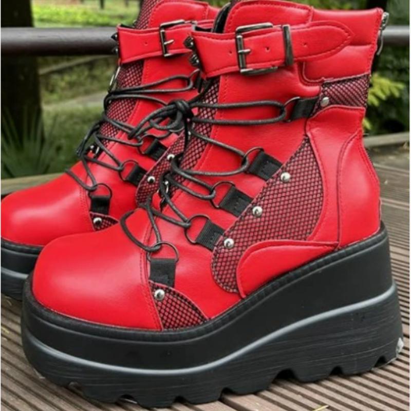 Women's Boots 2025 Autumn Women Ankle Boots Platform Wedges High Heels Short Boots New Design Zip Cosplay Shoes of Women