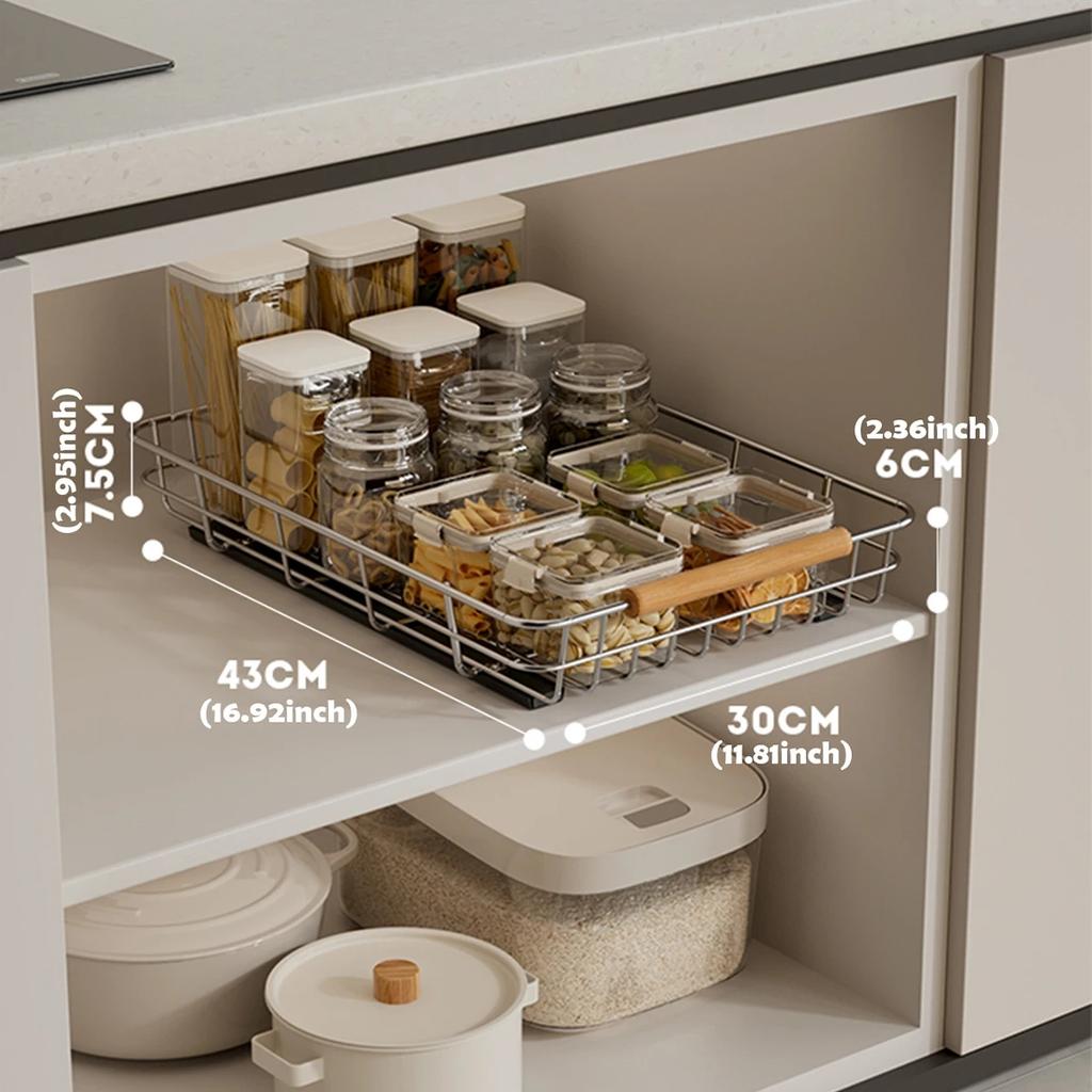 Výsuvný organizér na skříňky, kuchyňský kořenící stojan, úložný stojan na misky a nádoby, víceúčelový úložný stojan, vysouvací police do spíže