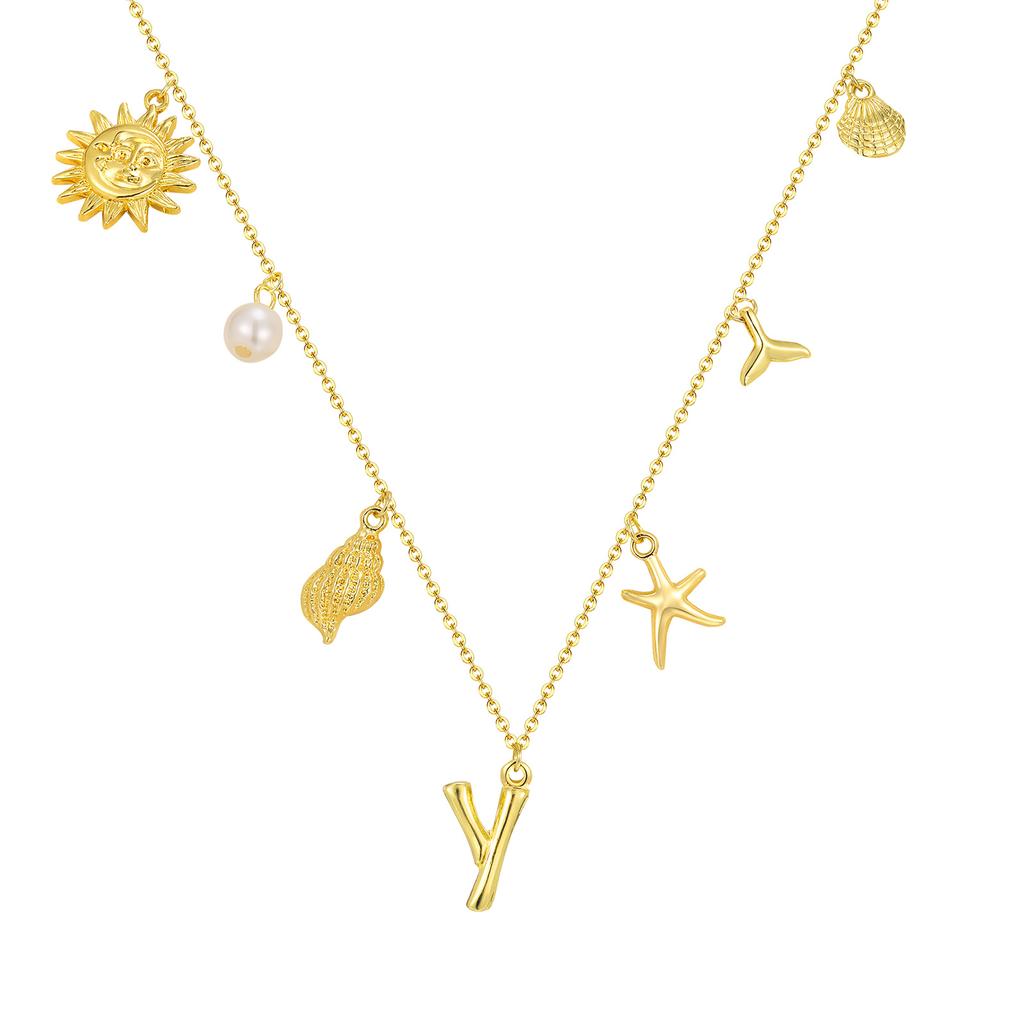 Initial Charms Necklace for Women, Boho Seashell Starfish Beach Letter A-Z Pendant, Summer Beach Vacation Jewelry