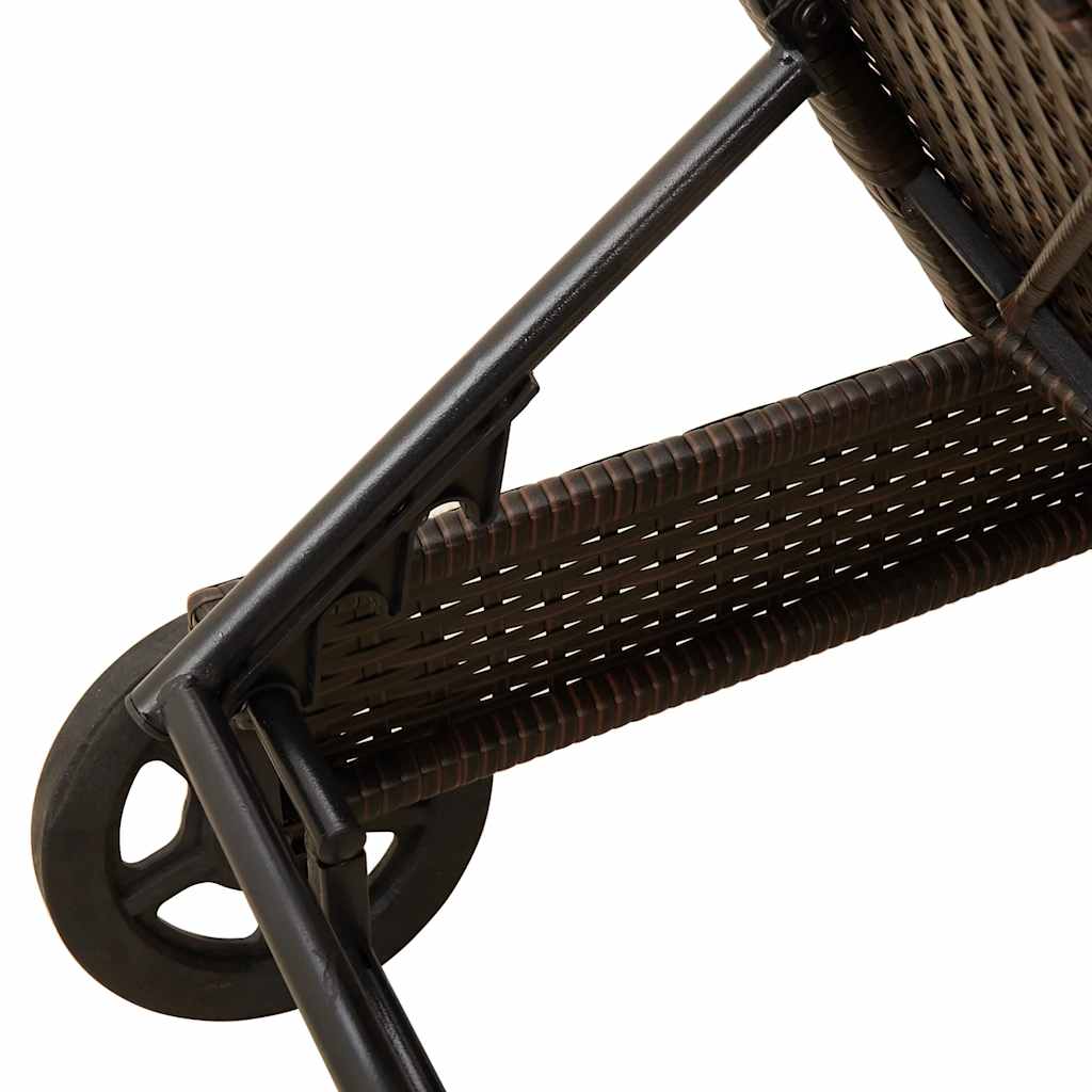 Sun Lounger with Wheels and Cushion Brown Poly Rattan