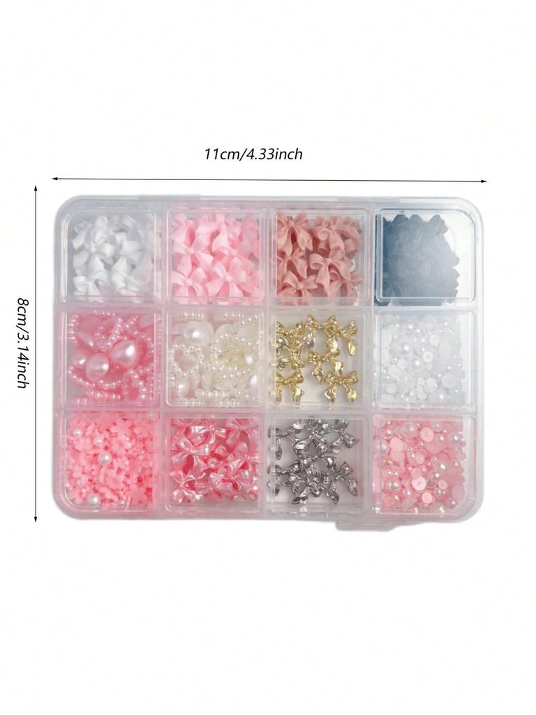 1 Set Nail Art Decorations Kit, Resin Bow Charms and Pearls In Mixed Sizes, DIY Manicure Accessories, Alcohol-Free Nail Art Supplies with Storage Box