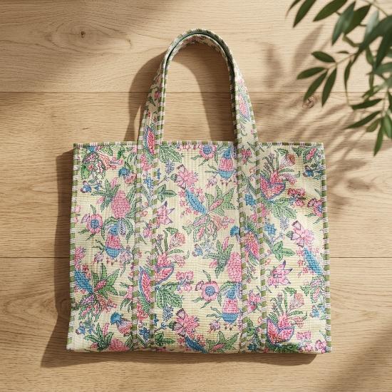 Shoulder Bag usalover925 Beige Quilted Cotton Print Shoulder Bags 90