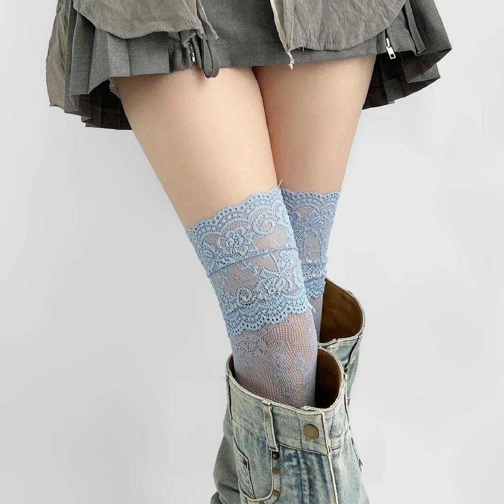 Knee-high Lace Lolita High-tube Sweet Long Tube Socks White Edging Long Tube Half Leg Vintage JK Style Women's Stockings